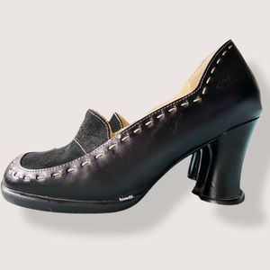 John Fluevog Black Stitched Heels - 6